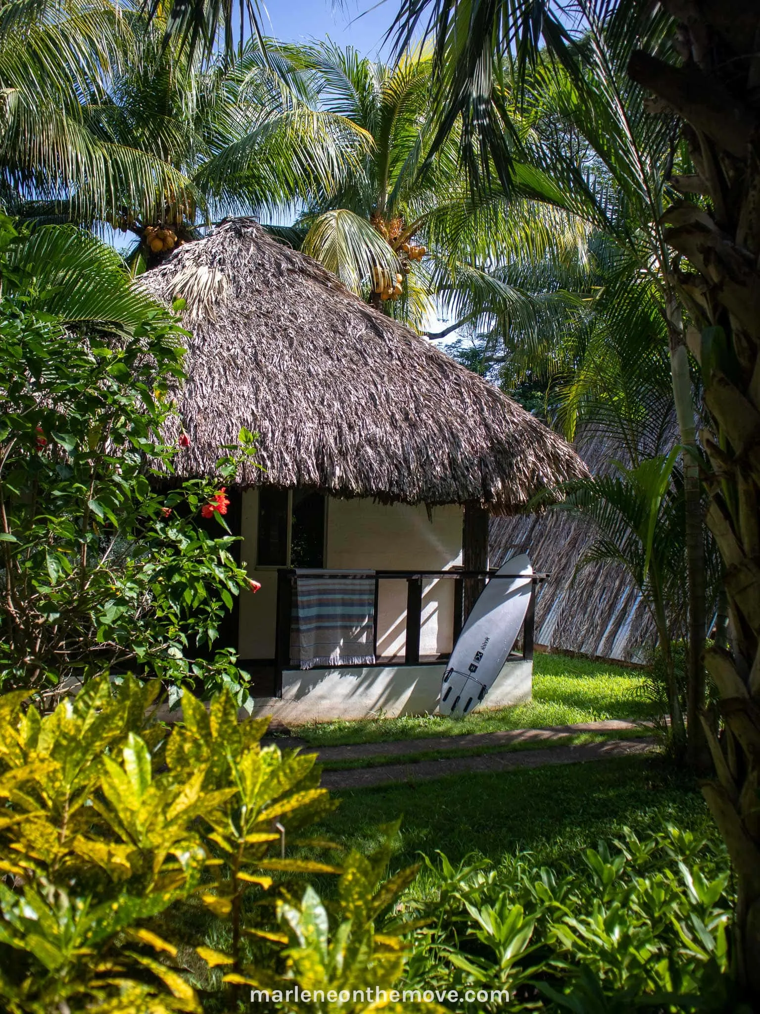 Beautiful tropical hut with surfboard in El Salvador