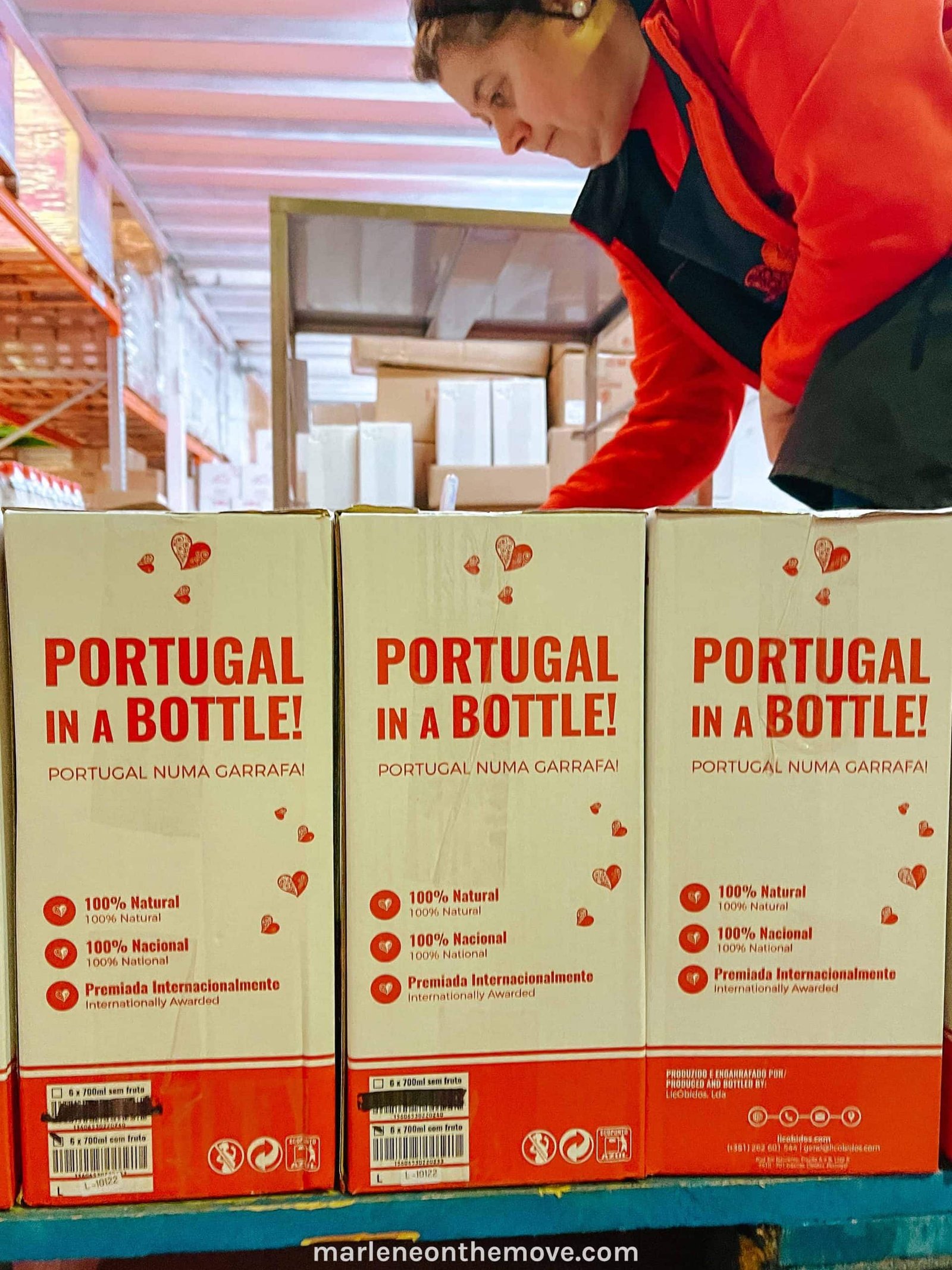 Boxes where the sour cherry liquor bottles are shipped