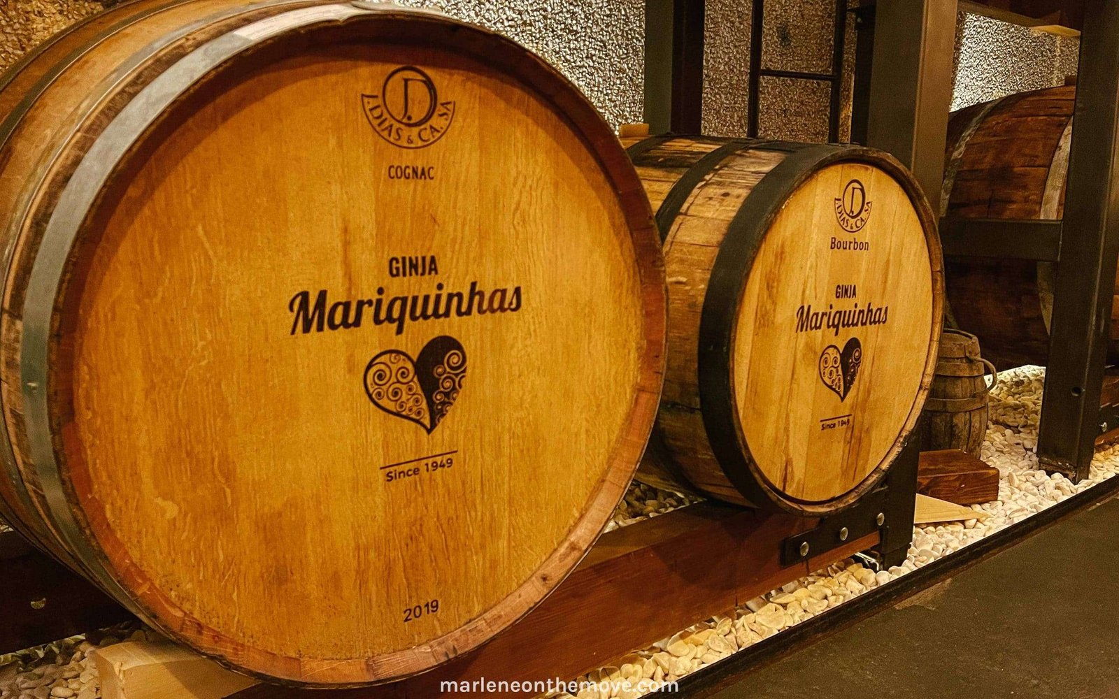 Some of the barrels with the sour cherry liquor