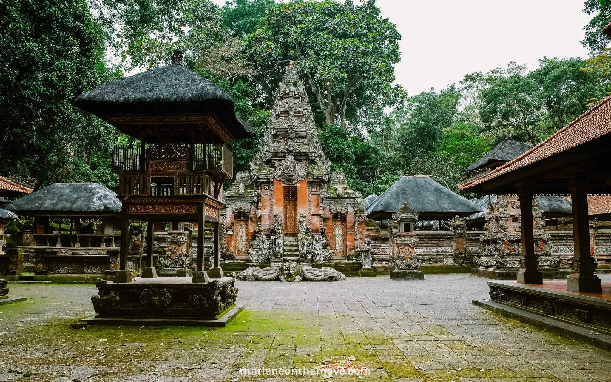 The hindu temples in the sacred monkey forest