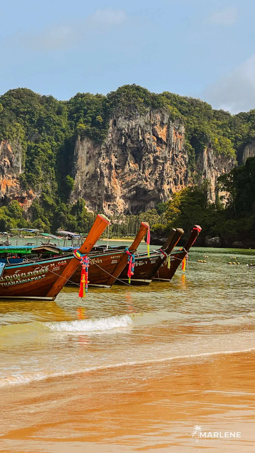 Longtail boats anchored at Railay Beach, Thailand