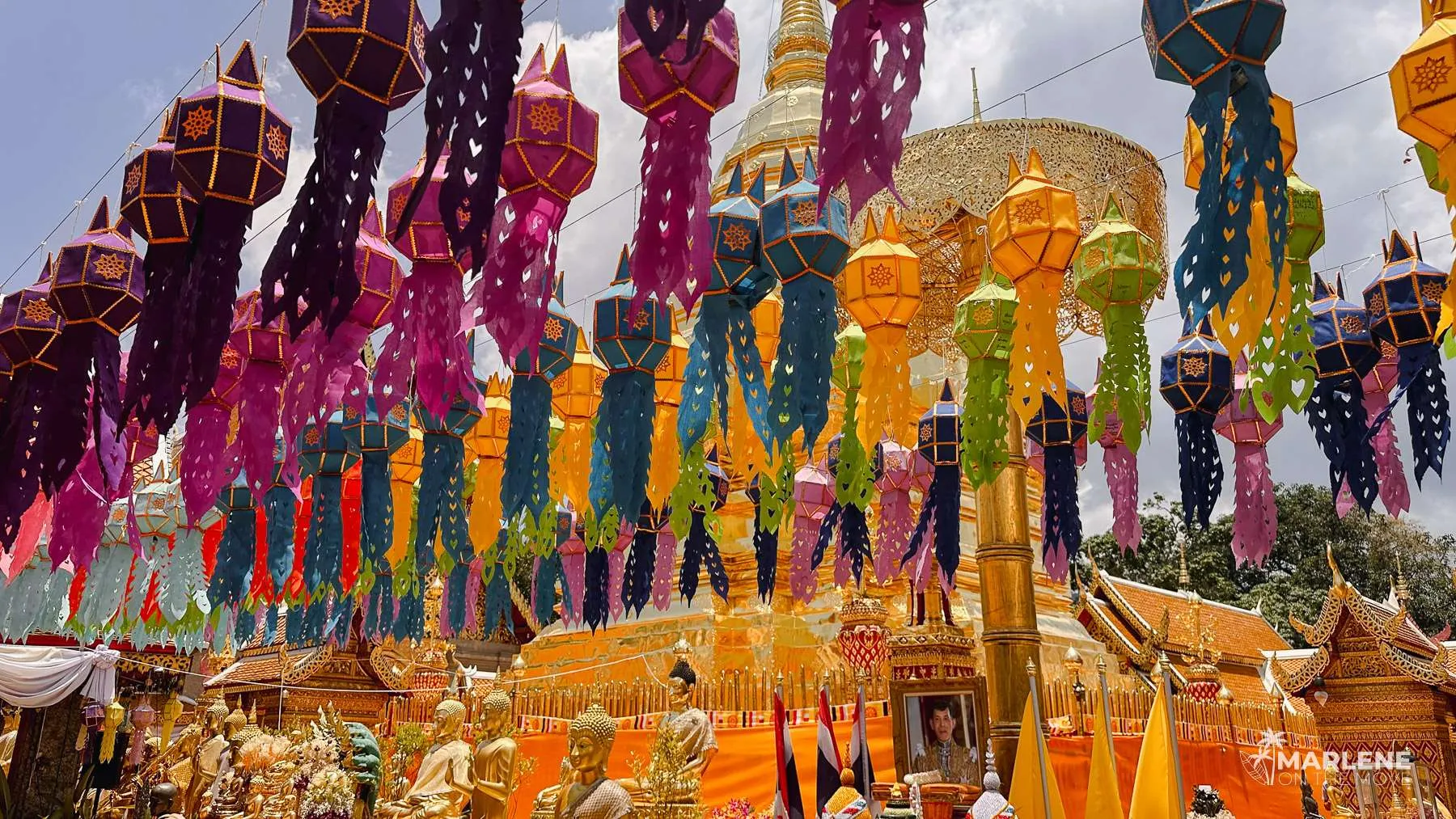 Colorful paper lanterns at Wat Phra That Doi Suthep in Chiang Mai, Thailand, a vibrant display of culture and spirituality.