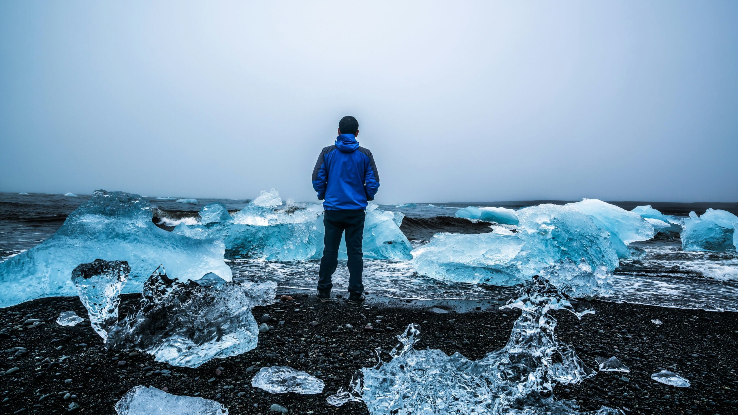 Blocks of ice on Diamond Beach in Iceland