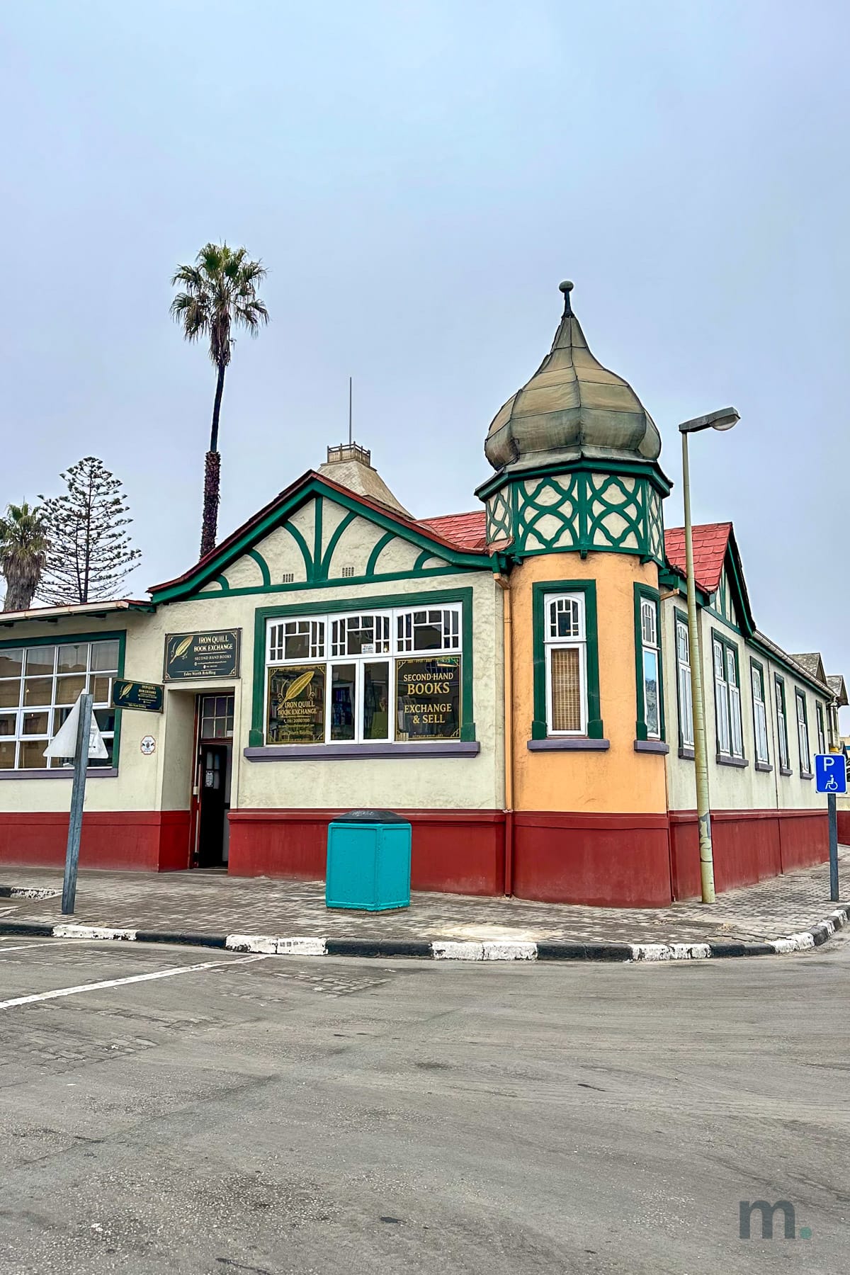 German colonial building with a domed turret in Swakopmund, now a second-hand bookshop